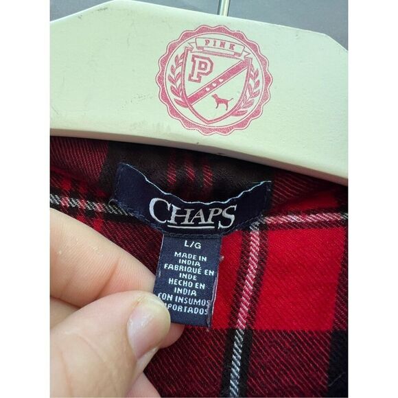 Chaps Red And Black Plaid Button Up Shirt Woman’s Large - Picture 5 of 8